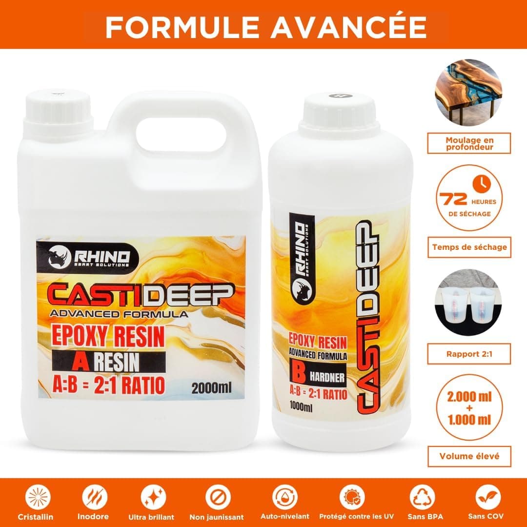 Resine Epoxy Transparente Kit RHINO Smart Solutions 1:1 TRANSPAREX+ 2.000ml Résine Transparent pour Artisanat, Créations Artistiques, Modélisme, River Table, Revêvement, Modelage et Bijoux
