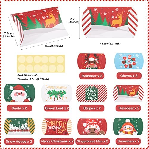 Boite Cadeau (12 x 7.5 cm), 20pcs Boite Papier Kraft Thème de Noel Boîtes à Bonbons avec Autocollants pour Cadeaux et Décoration de Fête
