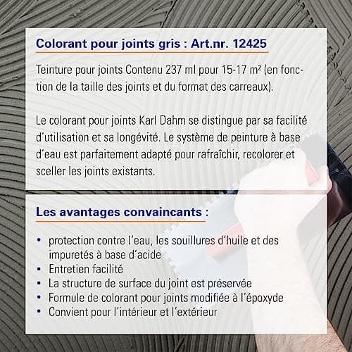 Karl Dahm Teinture pour Joints – Coloration Joint Gris 237 ml I Retouche Joints d’Intérieur et Peinture Joints en Diverses Couleurs I Colorant Joint et Scellement Joints de Carrelage – 12425