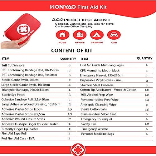 HONYAO Trousse de Premier Secours, Mini Boîte Médical, 200 Pièces Boîte de d'urgence de Survie Extérieur pour Voiture Maison Lieu de Travail Voyage Camping Randonnée et Sports en Plein Air