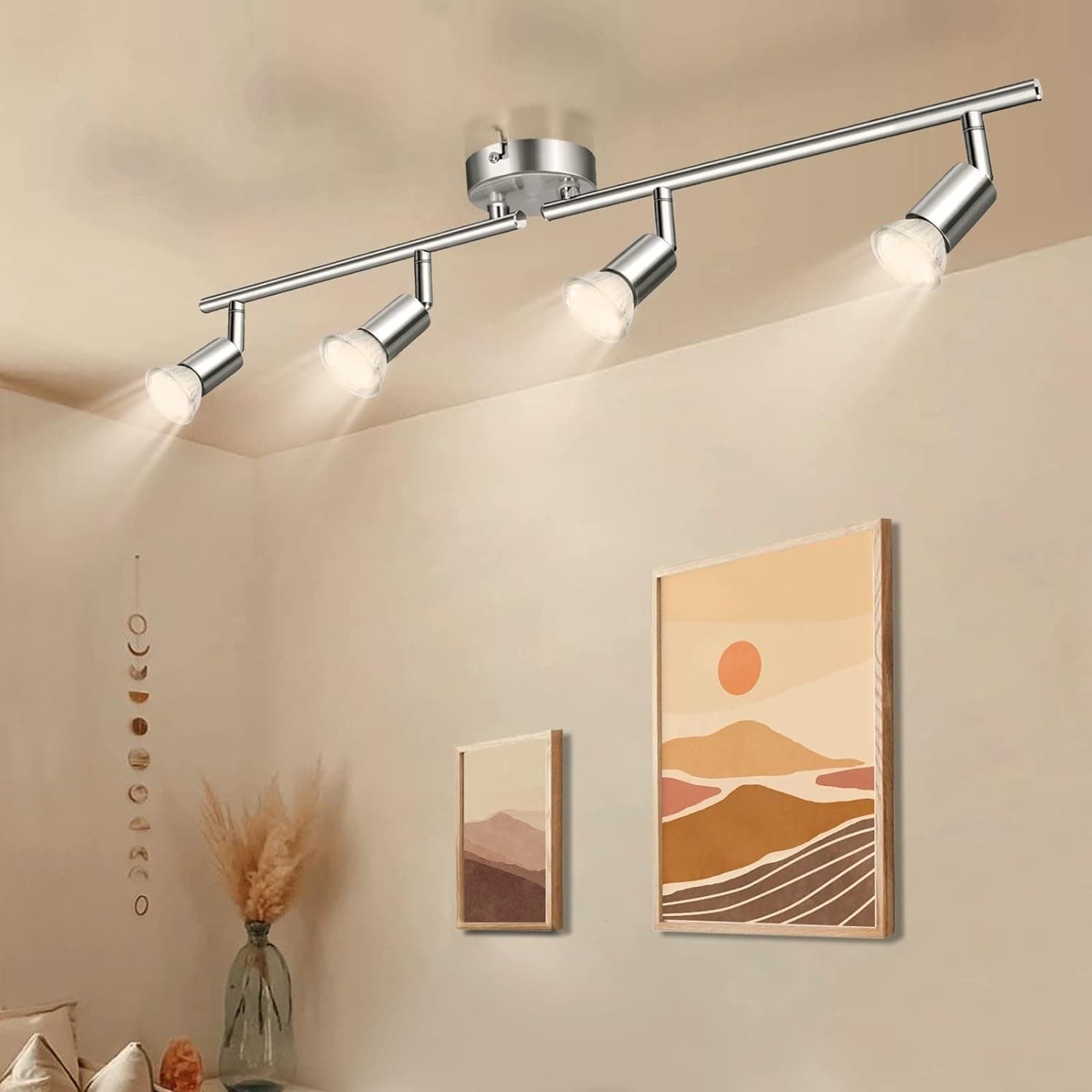 wowatt Plafonnier LED 4 Spots Nickel 4x 5W Ampoules GU10 Blanc Chaud 2800K
