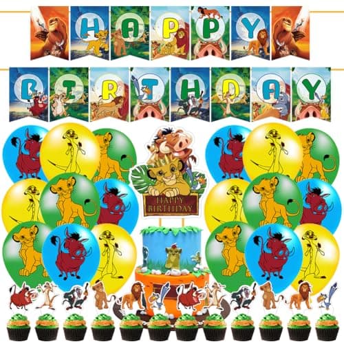 Syijupo Lion Thème Fournitures de Fête, 32 Pcs Décorations d'Anniversaire De Lion, Ballons,Décoration Gâteau,pour Enfant Anniversaire Déco