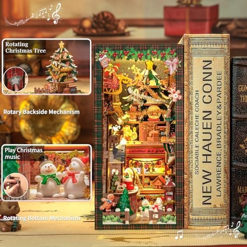 CUTEBEE Kit de maison de poupée DIY Book Nook avec protection contre la poussière et lumière LED – Kit de maison miniature à faire soi-même, serre-livres d'art en bois, kits de modèle pour adultes à