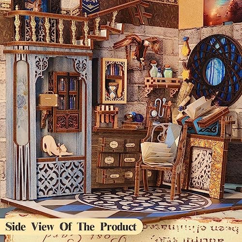CUTEBEE DIY Book Nook Kit avec Housse de Protectio, de Maison de Poupées Miniatures avec Meubles et Lumière LED,Puzzle 3D en Bois,Serre-Livres d'art, modèles pour Adultes à Construire(RK02B)
