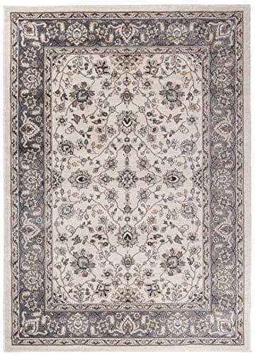 TAPISO Colorado Tapis Poil Ras Design Traditionnel Crème Gris Marron Motif Floral Ornamental Bordure Tapis Salon Chambre Bureau Oeko-TEX Résistant 60 x 100 cm
