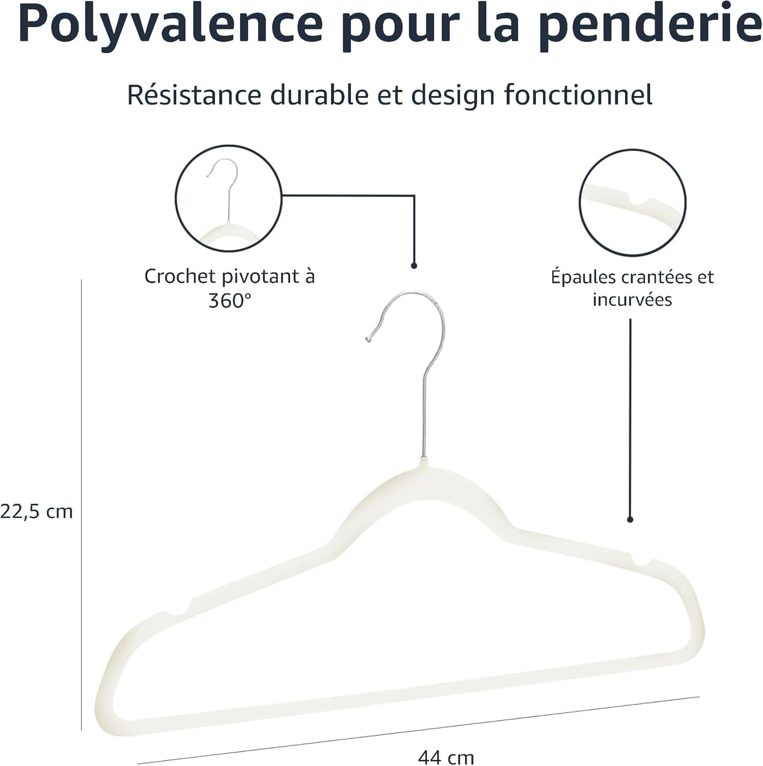Amazon Basics Lot de 50 cintres en velours pour costumes Ivoire