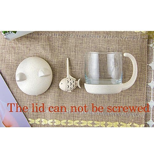 BigNoseDeer Cadeau Femme Cadeau Noel Tasse à thé en verre chat, bouteille d'eau avec infuseur à thé en forme de poisson, Passoire Filtre Tassen de café 250ML (8OZ) Cadeau Fête des Mères