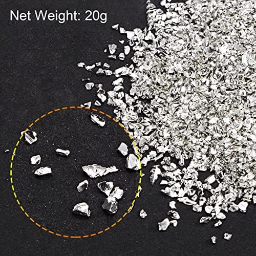 sourcing map 20g Paillettes Verre Métallique Pilé Concassé, 1-3mm Irregulier pour Artisanat Bricolage Bijoux Vase Remplissage Epoxy Résine Argenté