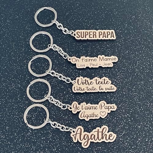 Porte clé personnalisé en bois, avec prénom ou texte, idée cadeau maman papa mamie papi grand père maitressse parrain marraine (1 porte clé)