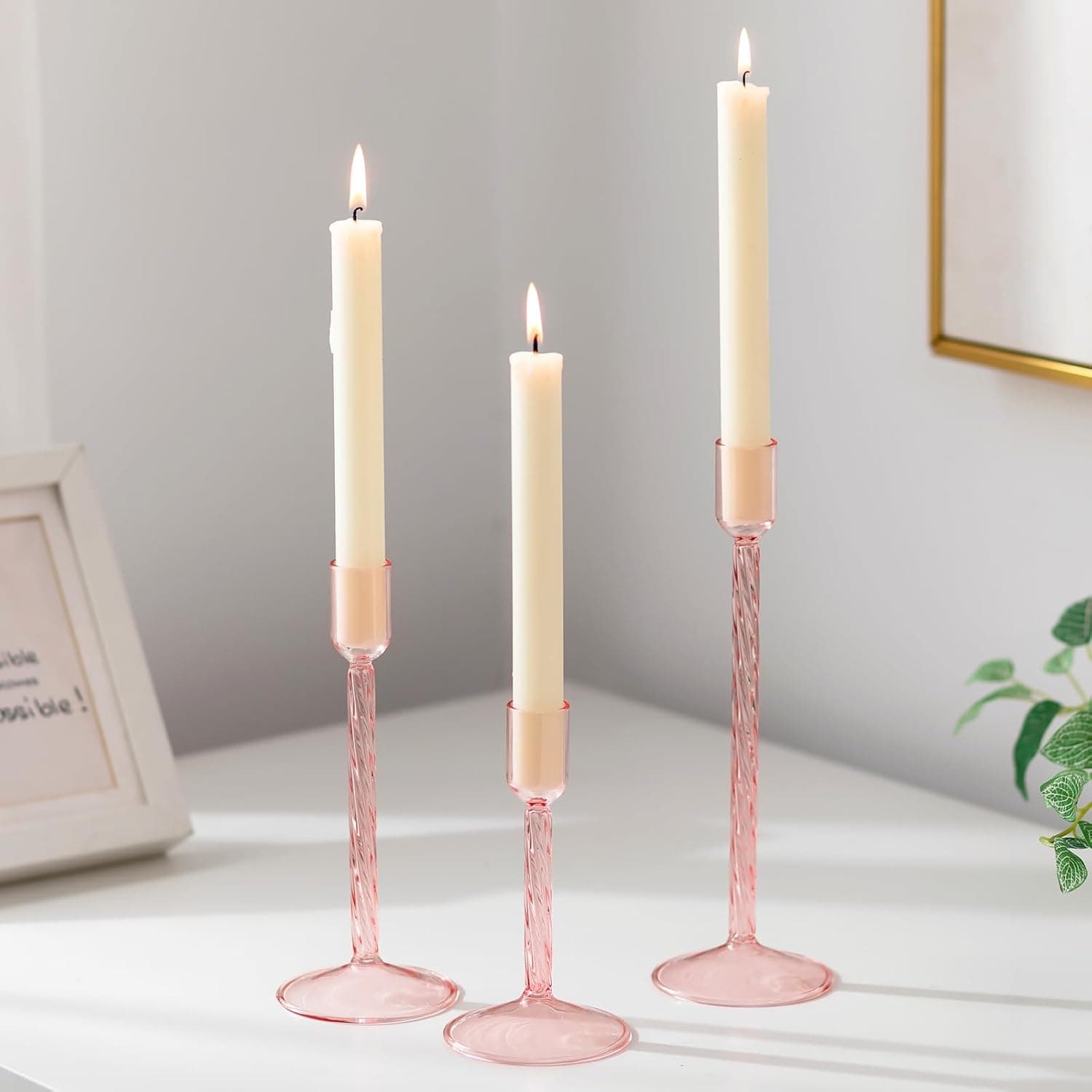 Glasseam Porte-Bougies en Verre Rose : Bougeoirs Modernes pour Le Salon et La DéCoration D'IntéRieur : Lot De 3 Bougeoirs DéCoratifs