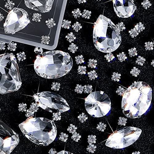 156 Pièces Strass de Couture en Verre Strass Cristal à Dos Plat Strass Serti de Griffes en Métal Gemmes de Couture en Verre Acrylique pour Vêtements DIY Artisanat (Blanc)