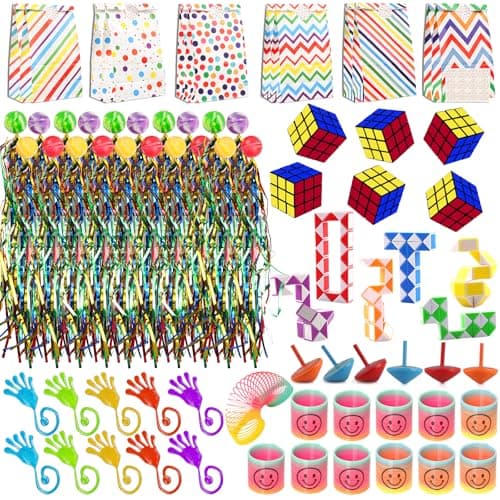 WDJLNZB Cadeaux Anniversaire Invités Enfant, Petit Jouet Anniversaire Invites, Pinata Remplissage Jouets Assortiment Ressort Jouet Mains Collantes Balles Rebondissantes Toupie Cube Magique