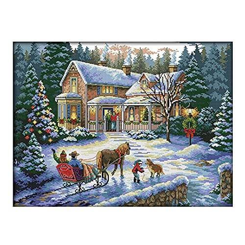 cukol cukol Canevas Broderie Point de Croix Kit Complet Adulte Debutant | Estampillé, Motif Moderne Noël Pré Imprimé 11ct, avec Fils, Loisirs Créatifs Activité Manuelle Facile, 36x46 cm