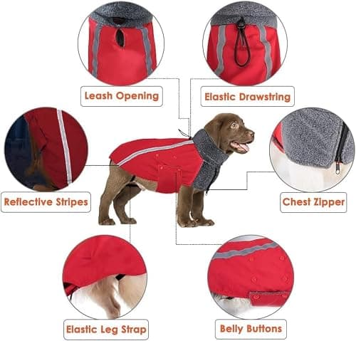 SlowTon Manteau d'hiver de Chien, Chaud Manteau Chien Hiver, Doublée en Laine Polaire Chaude Manteau Chien avec Col Roulé écharpe Gilet réfléchissant Ajustable Gilet imperméable pour Chiot