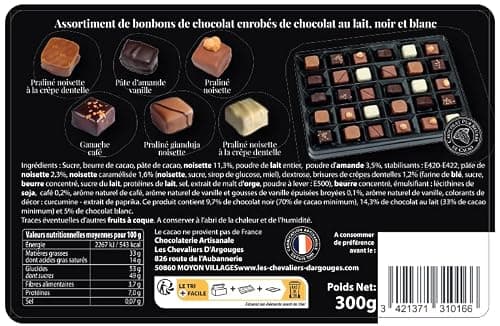 Chevaliers d'Argouges - Assortiment de chocolats noir, lait, blanc - Coffret cadeau prestige - 300g