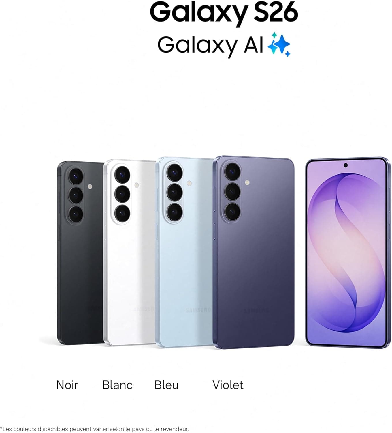 Samsung Galaxy S26, Smartphone Android 5G avec Galaxy AI, 256 Go, Chargeur Secteur Rapide 25W Inclus, Smartphone déverrouillé, Noir, Version FR
