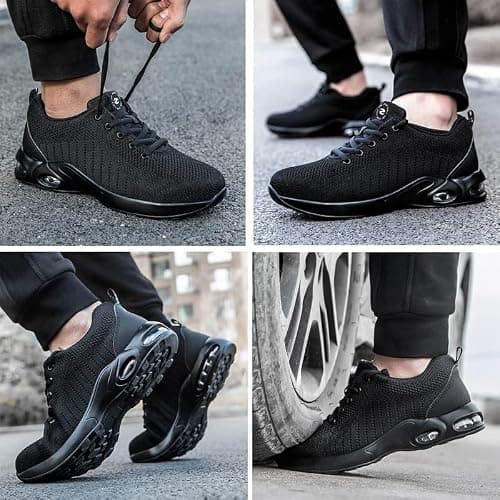 ziitop Chaussures de sécurité Homme Femme Basket de Securite Baskets Chantiers Embout Acier Respirant Chaussures de Travail Légère Anti-Perforation Tout Noir 38 EU