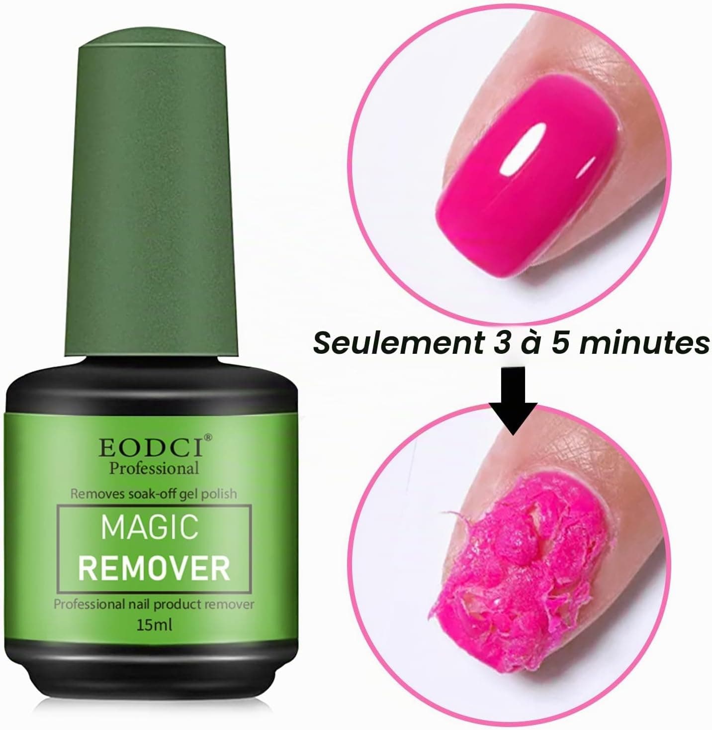 EODCI Lot de 3 dissolvants magiques pour ongles en gel, dissolvant pour ongles en gel, dissolvant rapide et facile à enlever le vernis à ongles, n'endommage pas l'ongle