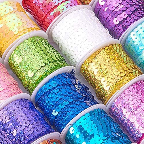9 Rouleaux Ruban Paillette 4.5 m, Paillettes Ruban Rouleau Paillette Couleur Perles Paillettes Sequin, Couleur Rubans à Paillettes pour Loisirs Créatifs, Fabrication de Bijoux et Couture