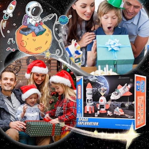 Aragallant Fusée Jouet Espace, Fusée Spatiale Jouet, Navette Spatiale Espace Jouet, Space Shuttle Kit avec Effets Sonores et Lumineux, Astronautes, Satellite, Jouet Construction éducatif pour Enfants