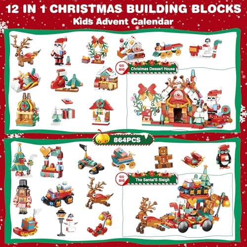 cadeau de Noël Calendrier de l'Avent de Noël pour enfants 2024 - Blocs de construction Cadeaux de vacances pour enfants Ados Coffret cadeau 24 pour filles garçons 12 en 1