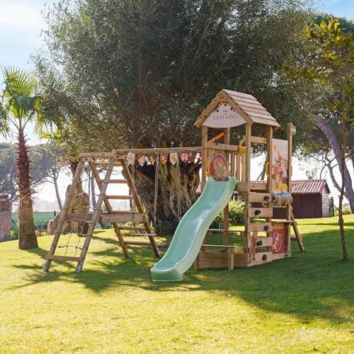 Disney Le Roi Lion Story Aire de Jeux de Wickey - Structure d'escalade, Tour d'escalade, Jeux de Jardin pour Enfants - Aire de Jeux extérieure en Bois avec bac à Sable