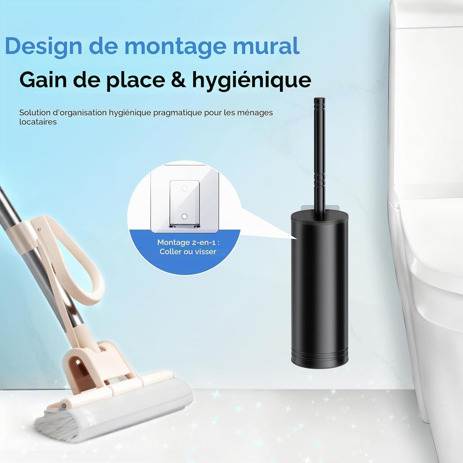 HAMITOR Brosse Toilettes WC INOX, Murale Nettoyage Profond sous Rebord