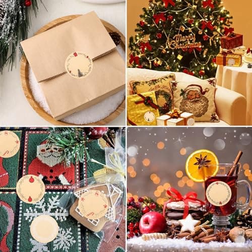 500 Pcs Etiquette Autocollantes Noel,Gommettes Noël,Merry Christmas Etiquette joyeux noel,Vacances Cadeau Autocollants d'enveloppe,Autocollant papier kraft pour DIY Cadeaux Enveloppes (B)