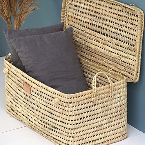 Bohome Living - Coffre de Rangement, Malle à Jouets en osier tressé, Déco Bohème Chic (80cm)