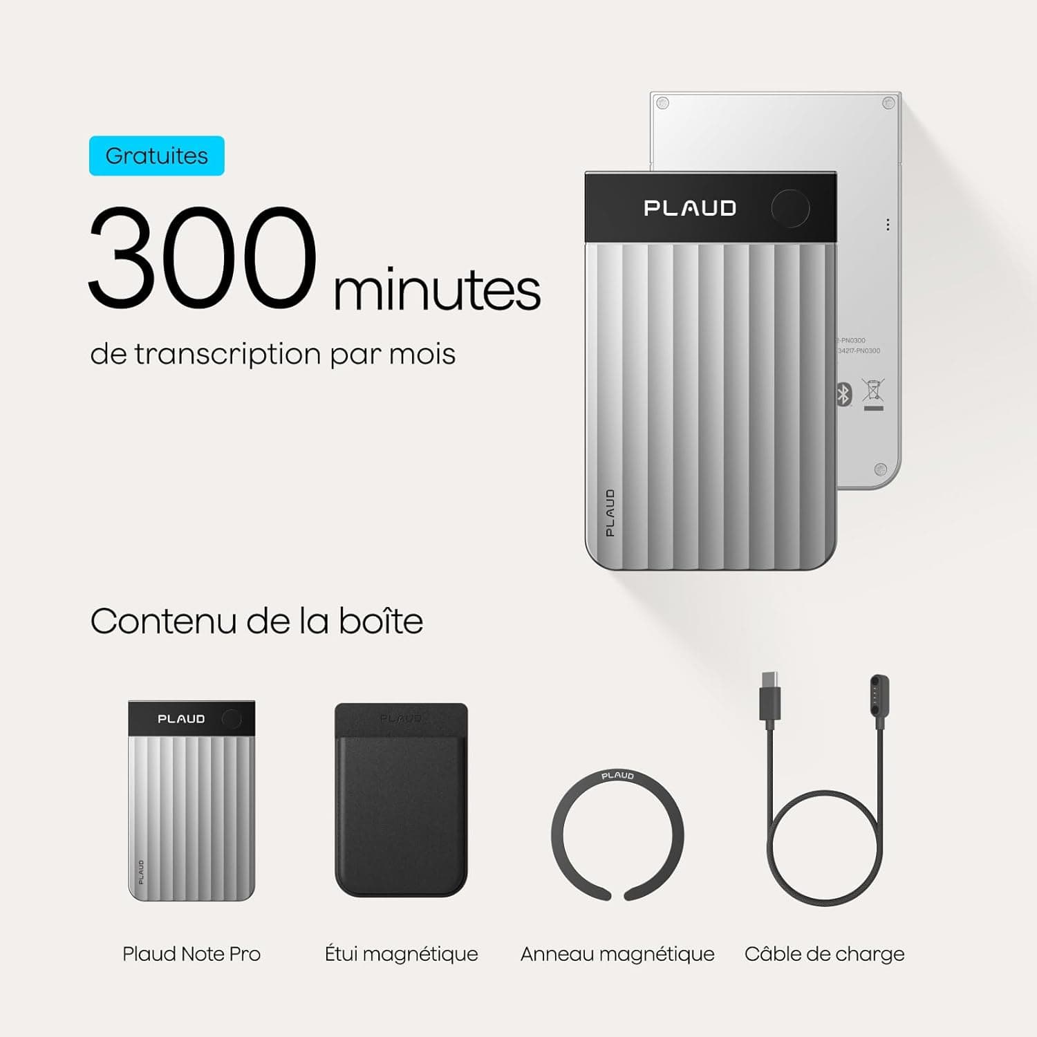 Plaud Note Pro Enregistreur Vocal IA Dictaphone avec Transcription Argent | Résumé IA Saisie multimodale Jusqu’à 50h d’Enregistrement Teams Conçu pour Conférences Réunions Appels Étui Inclus