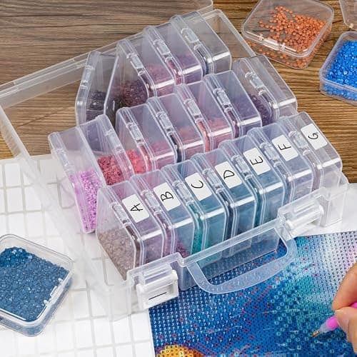 Conteneurs de Stockage de Peinture au Diamant à 24 Emplacements, Rangement Diamond Painting, Boîtes de Stockage de Peinture au Diamant Boîte de Stockage de 24 Grilles Boîte de Rangement (Lot de 1)