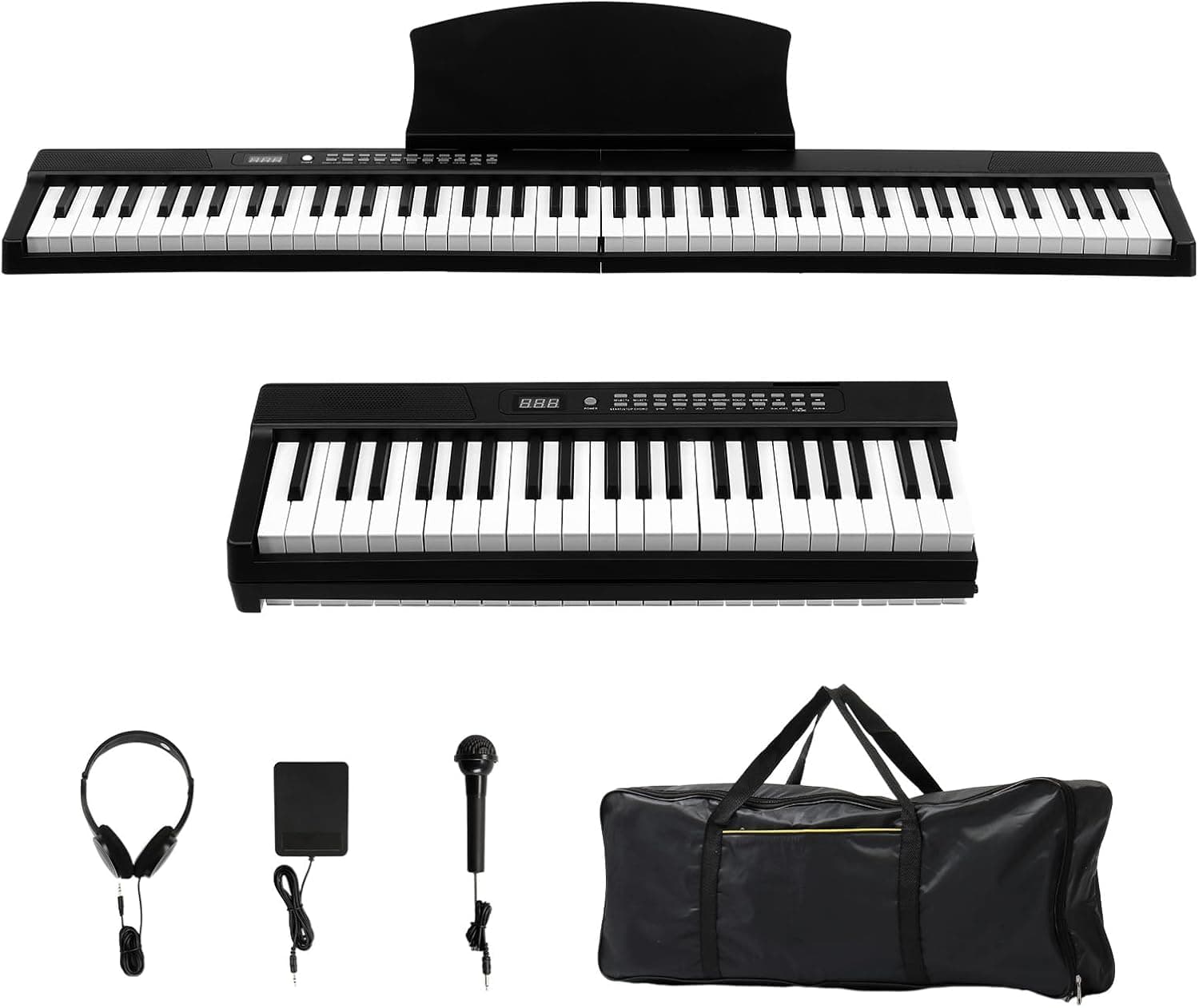 Bonnlo Piano Numérique Pliable GPPS01-106 à 88 touches, Clavier Semi-Lesté Standard, avec MIDI, Bluetooth, Sac à Main et Casque Audio Inclus, Noir