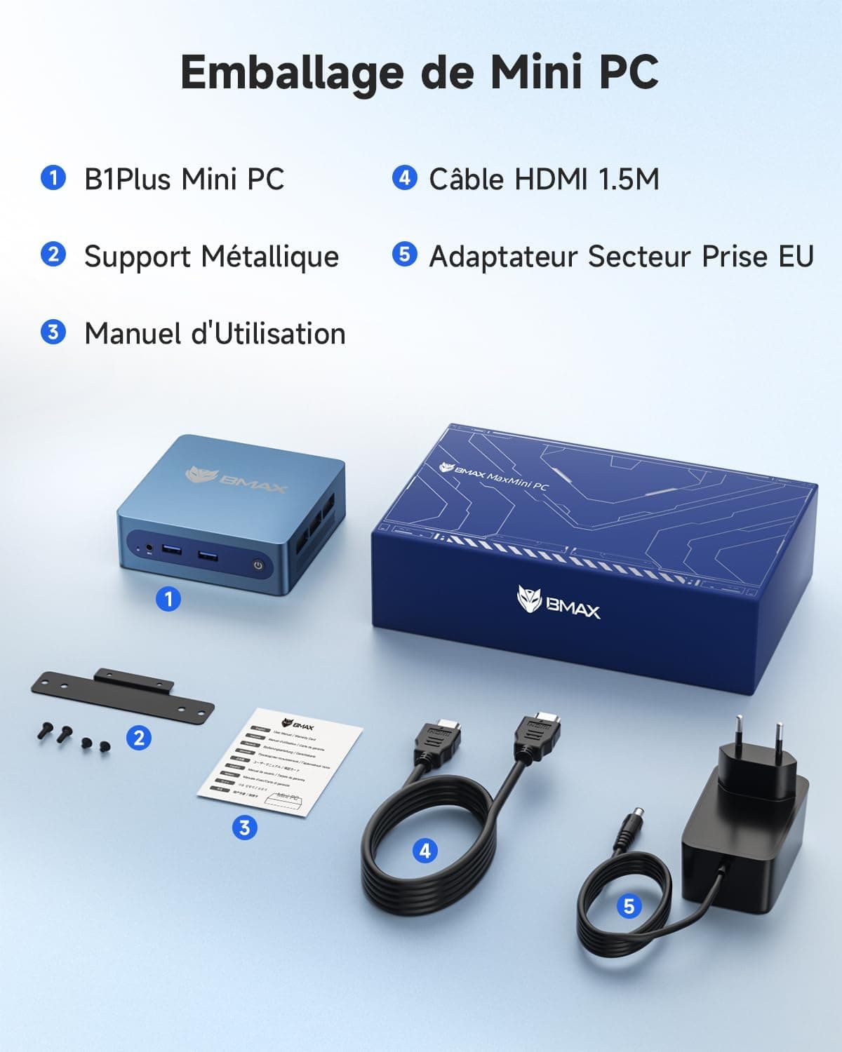 BMAX B1Plus Mini PC Win 11 Home, Intel Celeron J3355(jusqu'à 2,5 GHz)