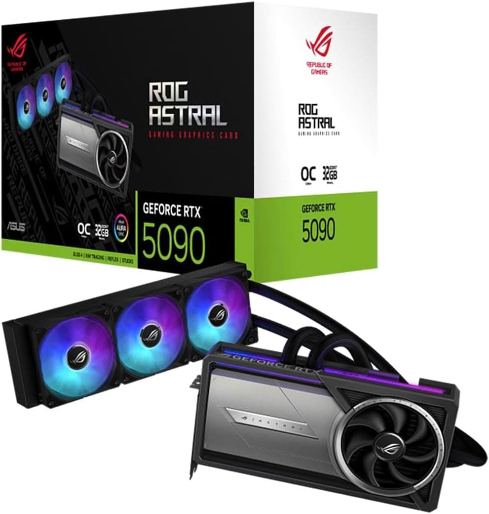 ASUS GeForce RTX 5090 Astral LC Overclocked Liquid Cooled Carte graphique GDDR7 PCIe 5.0 32 Go Résolution maximale 7680 x 4320, pleine hauteur, triple fente
