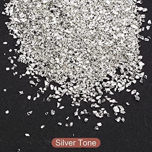 sourcing map 20g Paillettes Verre Métallique Pilé Concassé, 1-3mm Irregulier pour Artisanat Bricolage Bijoux Vase Remplissage Epoxy Résine Argenté
