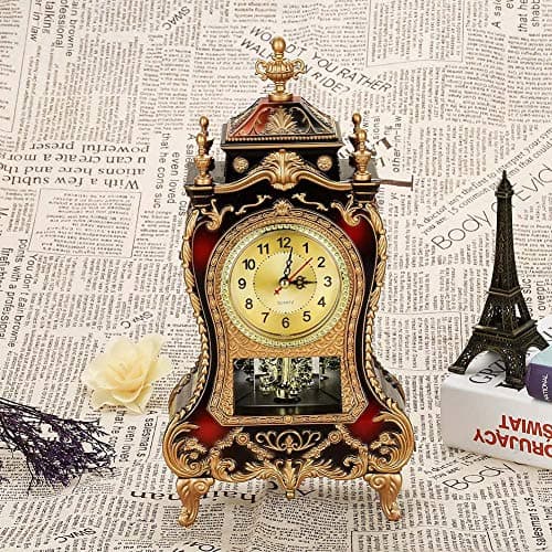 Haokaini Horloge de Bureau Vintage Rétro de Style Européen Horloge de Table Antique en Plastique Réveil Bureau Réveil pour La Maison Hôtel Salon Chambre Bureau Décor