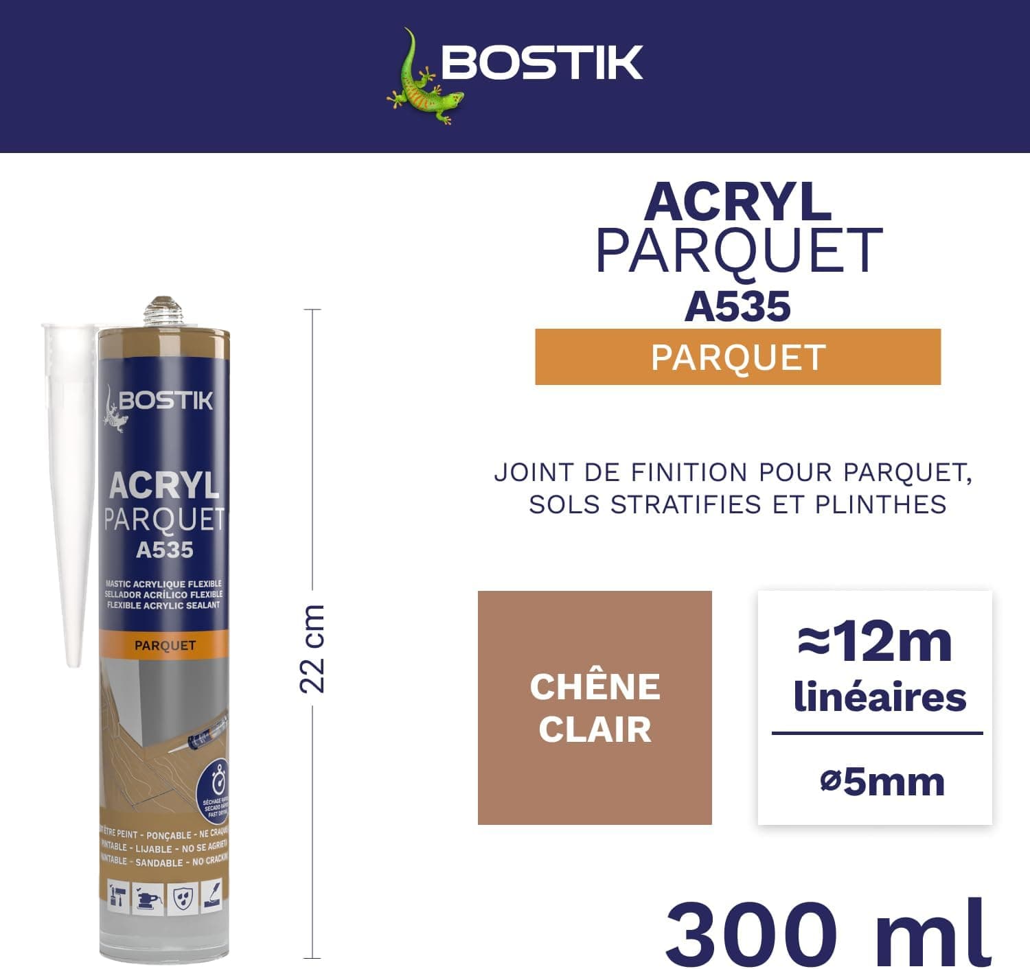 BOSTIK Mastic Spécial Joint et Finition Parquet - Chêne Clair - 300 ml