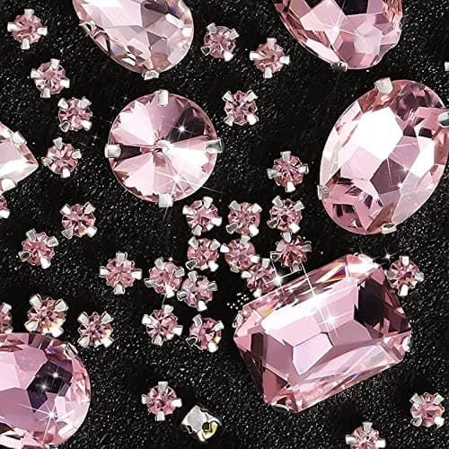 FANNAS 186 Pièces Strass a Coudre,Strass Coudre,Gros Strass,Strass Coudre sur des Perles à Dos,Strass en Verre Cousu,Strass en Verre,Strass,Strass Thermocollant pour Vetement, Bricolage (Rose)