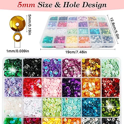Sequins à Coudre 5mm, Paillettes Couture de 24 Couleur, Sequins Loisirs Créatifs avec Boîte Sequins Pour Couture Paillettes Pour Fabrication d'Artisanat Décoration Vêtement Mariage Bijoux