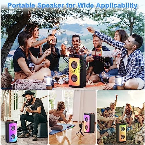 JYX Machine de Karaoké avec 2 Microphones, Karaoke Adulte Bluetooth Portable Éclairage RGB, Équipement de Karaoké pour Les Fêtes d'amis, Les Événements Familiaux, Supporte TF/USB, AUX, FM, REC, TWS