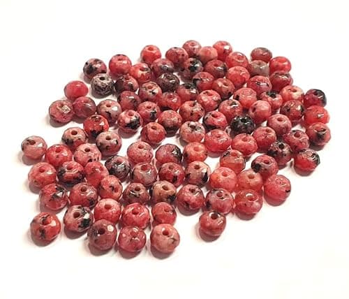 Lot de 30 perles en agate à facettes, rondes, semi-précieuses, 4 mm, jaspe rouge