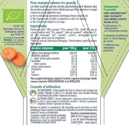 Hipp Biologique Les Petits Gourmets Légumes du Potager Dinde Romarin dès 12 mois - 6 assiettes de 230 g