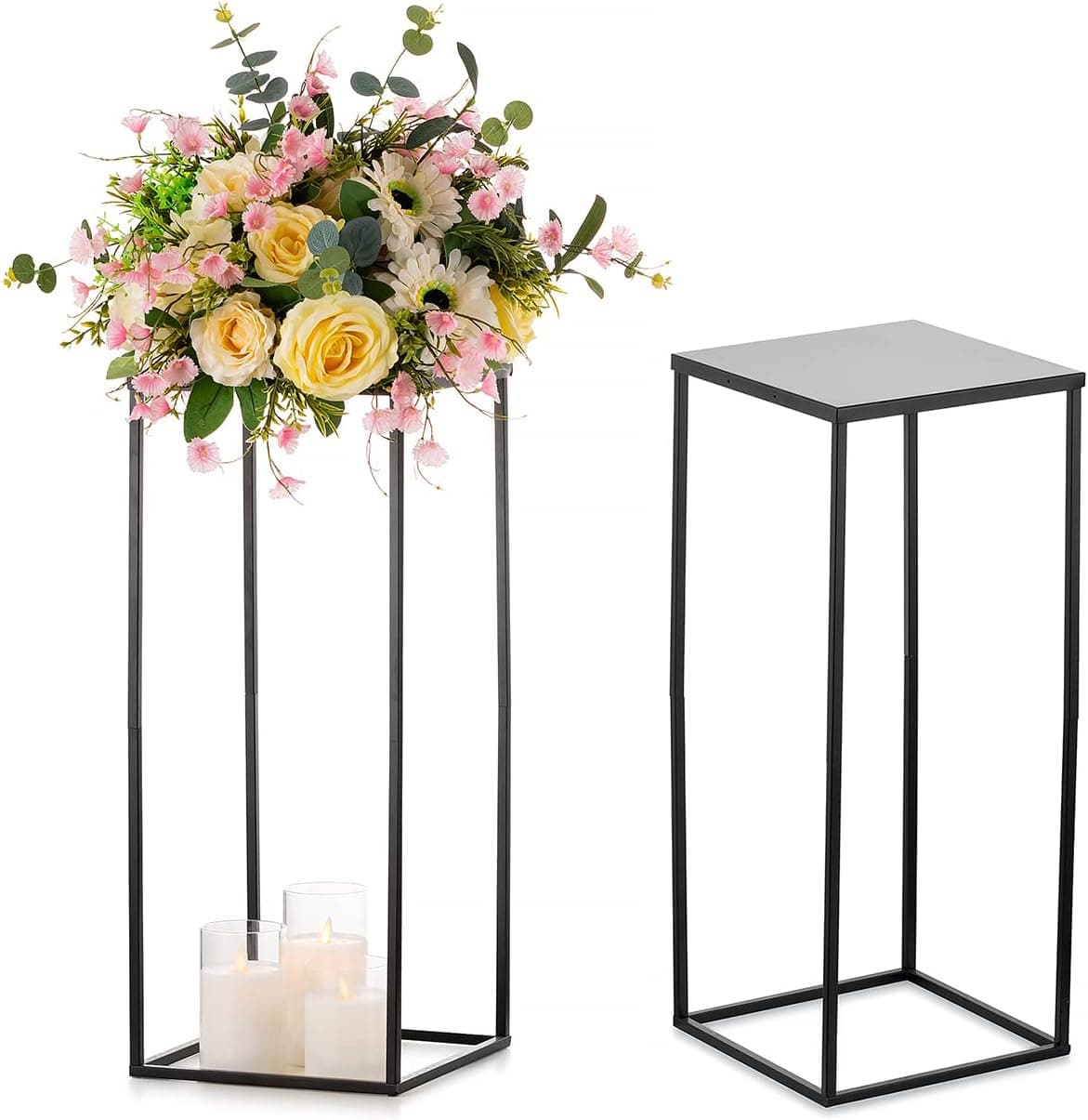 Sziqiqi Métal Vase Centre de Table Mariage Noir: Support Fleur 60cm 2pcs