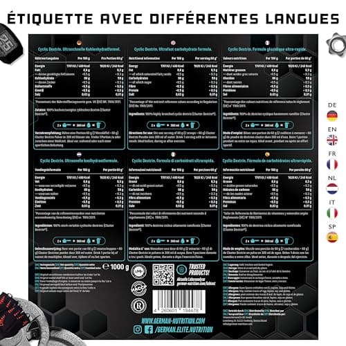 Cyclic Dextrin (Cluster Dextrin®) 1000 g - Poudre de glucides premium - Dextrine cyclique hautement ramifiée - Poudre énergétique brevetée pour plus d'énergie - Vegan