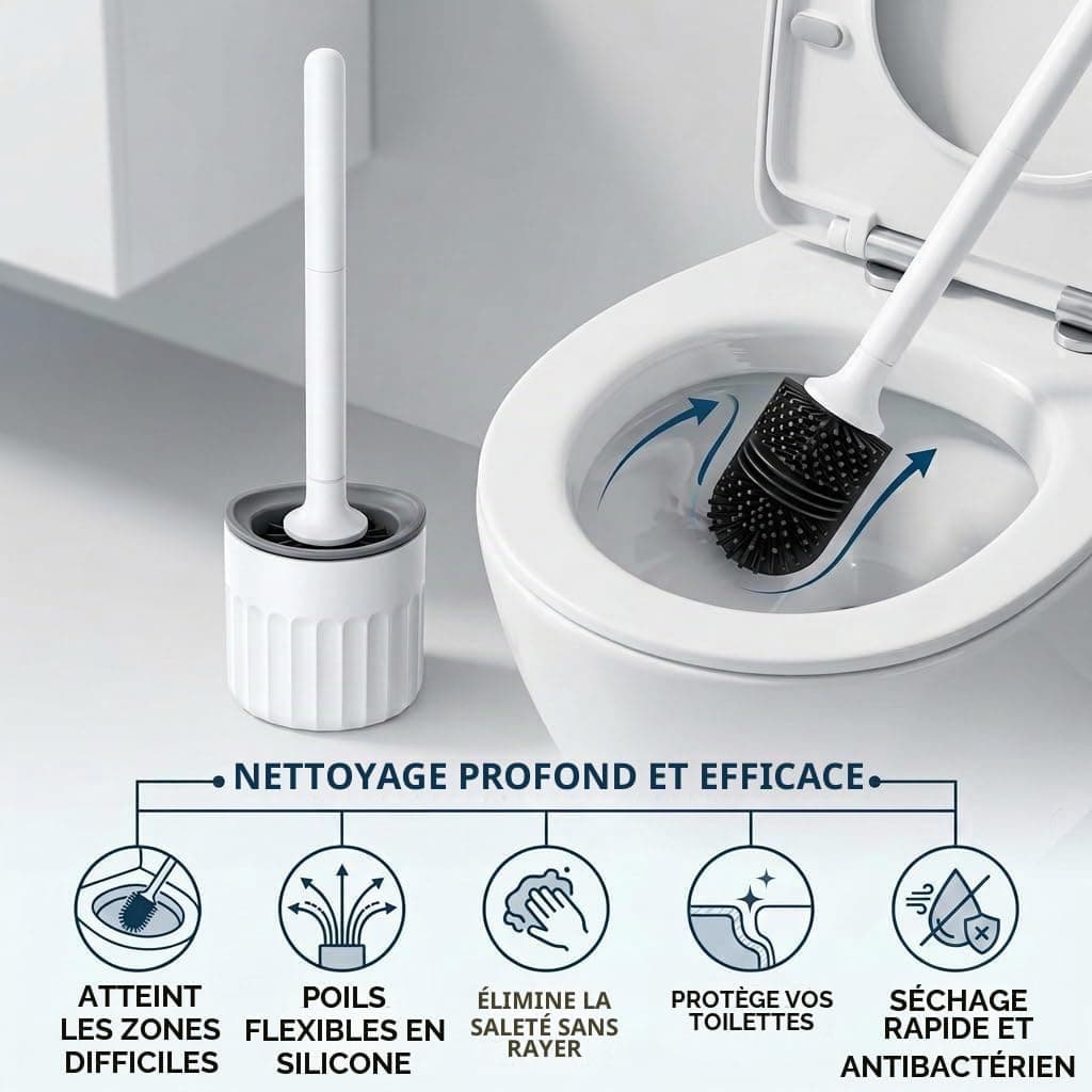 edihome, Brosse WC Silicone, Brosse Toilettes WC avec Support, Brosse Toilette Flexible, Antigoutte et Séchage Rapide, Installation Sol ou Mur