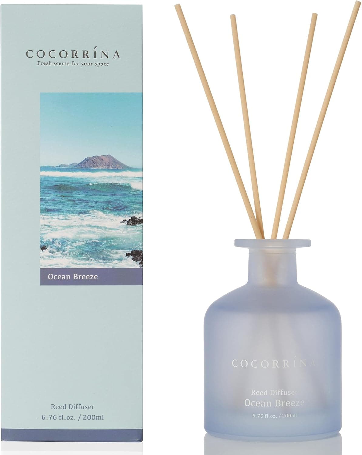 COCORRÍNA diffuseur de Parfum - Brise d'océan 200ml parfums d'intérieur avec bâtonnets Diffuseur Reed d'huiles essentielles pour la Chambre à Coucher, la Salle de Bain, l'étagère et Le Bureau