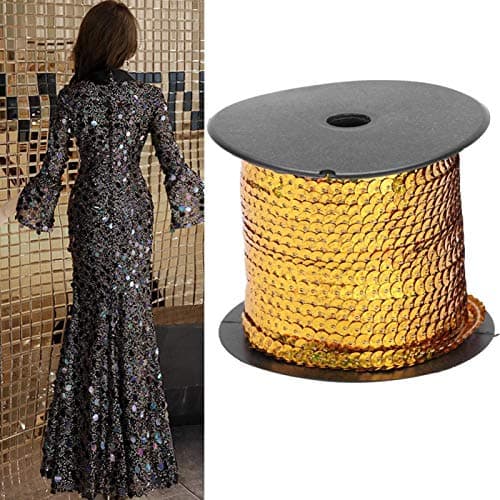 Pssopp 100 Yard Sequin Paillette Trim String 6mm Accessoire décoratif pour la Fabrication de Bijoux, Fabrication de Ruban, Costumes, Sewin(#Gold)