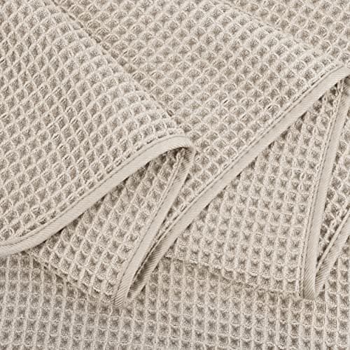 Polyte - Lot de 4 Serviettes de Bain en Microfibres - sèche Rapidement/ne Peluche Pas - Tissu alvéolé - Beige - 152,4 x 76,2 cm