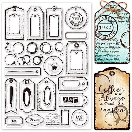 GLOBLELAND Timbres Transparents D'Étiquette Rétro pour Bricolage Scrapbooking Étiquettes de Bannière Vintage Timbres Transparents en Silicone 8.3x11.7 Pouce Tampons Transparents
