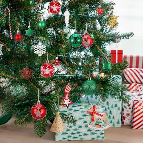 Hejo 70 Pièces Boule de Noel, Réutilisable Decoration Noel Sapin, Rouge Vert & Blanc Ornement Sapin de Noel, Kit Decoration Sapin Noel pour Arbre de Noël, Maison, Décoration de Maison(3cm-11cm)